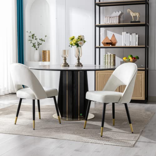 Lukealon Classic Velvet Dining Chairs Set Of 2, Upholstered Open Back Kitchen Chairs With Metal Legs Armless Side Chairs Mid Century Dinner Chairs For Dining Room, Beige #TOP5