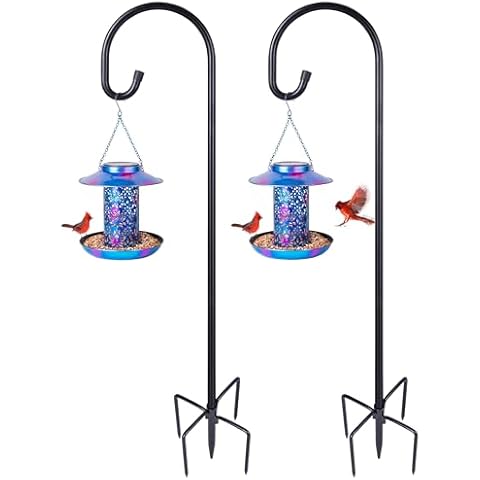 Ottsuls 2 Pack 45 inch Adjustable Shepherd Hooks and Solar Bird Feeder for Outdoors Hanging (Blue) Cover