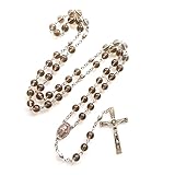 Guaber Collar De Oración Collar Estilo Retro con Medalla Y Crucifijo para Diseño Creativo Diseño Vidrio Medalla Y Nuestro Padre Cross Presente Regalo para Novios Hombres