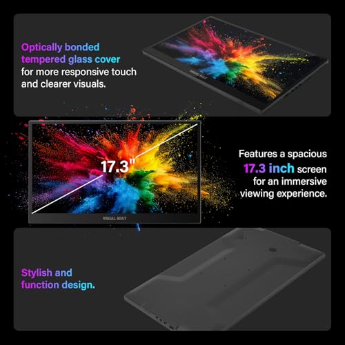Image of 17.3'' 4K Portable Touchscreen Monitor, UHD 500Nits 100% AdobeRGB IPS HDR Travel Display, USB, Type-C & HDMI, Dual Speakers, VESA & Smart Cover - for Laptop PC Phone PS4 /5 Xbox etc.