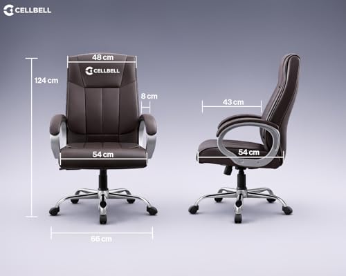 Image of CELLBELL BossPro Fabric Office Chair High Back Ergonomic Executive Boss Chair with Memory Foam Cushion Lumbar Support Chrome Base Hydraulic Tilt Rocking Function 120kg Capacity (Brown)