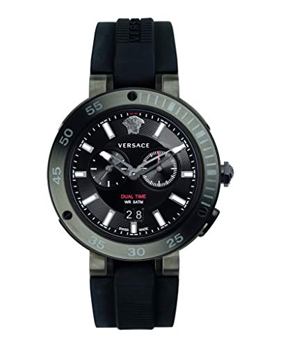 Versace�����Y' v-extreme Pro ' Swiss Quartz�X�e�����X�X�`�[��and Silicone Casual Watch , Color : Black ( Model : vcn020017 )