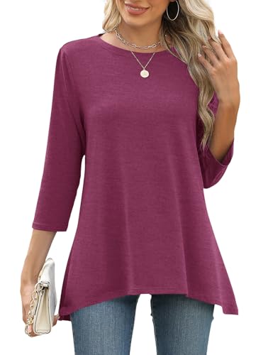 LOMON 3/4 Sleeve Tunic Tops for Women Loose Fit Dressy Casual Blouse Flowy Shirts to Wear with Leggings S-3XL