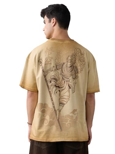 Image of The Souled Store Originals : Kalyuga Oversized T-Shirt for Men Boys Cotton Casual Half Sleeves Baggy Loose Fit Drop Shoulder Round Neck Grey