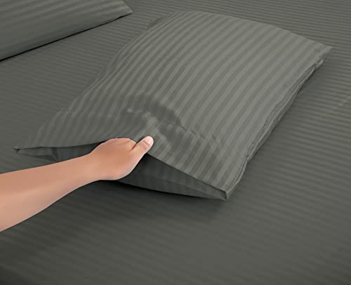 Image of ROYALE LINENS 3 Piece Twin XL Sheets Set - Soft Brushed 1800 Microfiber - 1 Fitted, 1 Flat Sheet, 1 Pillow case - Wrinkle Free & Fade Resistant - Hotel Luxury Bed Sheets (Stripe Grey, Twin XL)