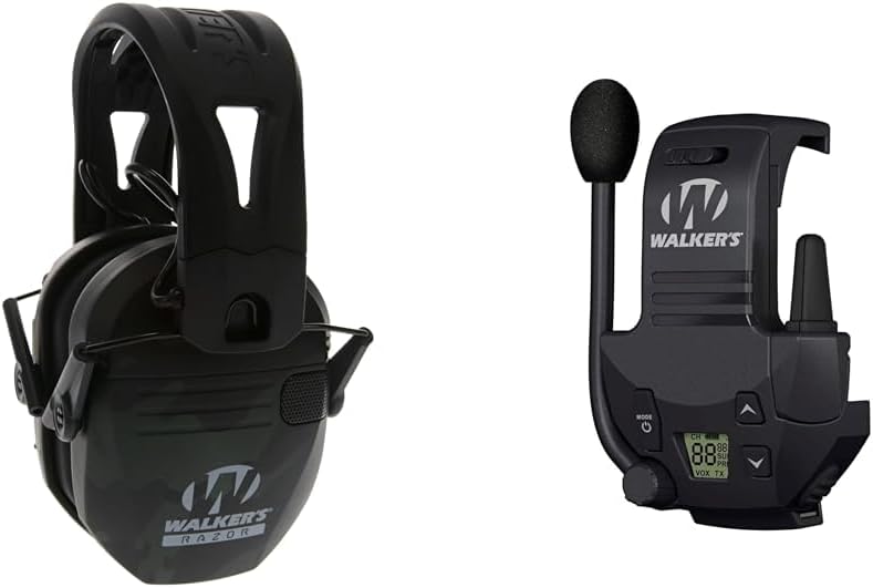 Walker's Razor Tacti-Grip Earmuffs with Walkie Talkie, Multicam Camo, 23 NRR, 3 Mile Range, 22 Channel Shooting Muffs Bundle