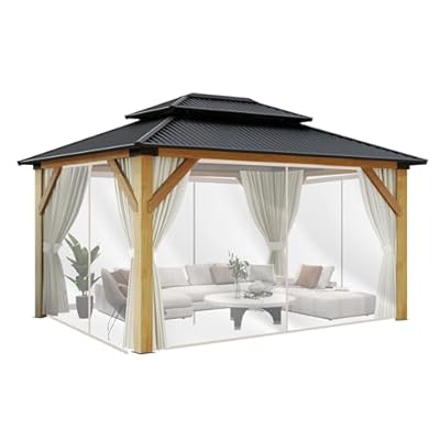 COVERONICS 13'×15' Wooden Gazebo Curtains and Netting Replacement, Beige