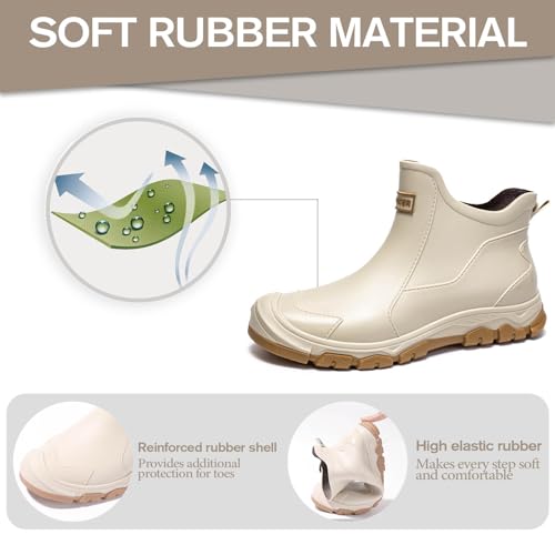 Gugifcto Gummistiefel Herren,Gummistiefel Damen Kurze,Halbhoch Stylische Boots Wasserdicht rutschfest Geeignet Regentag Rutschiger Boden Gartenschuhe Beige41EU