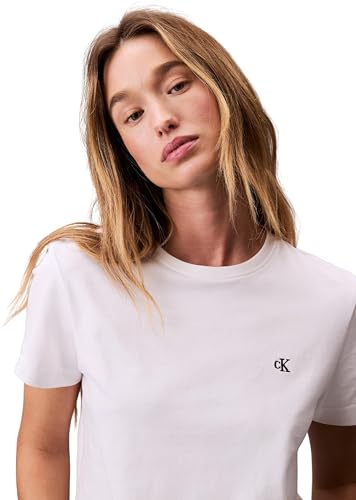 Calvin Klein Camiseta de Manga Corta Mujer Archive Jersey tee con Cuello Redondo, Blanco (Brilliant White), L