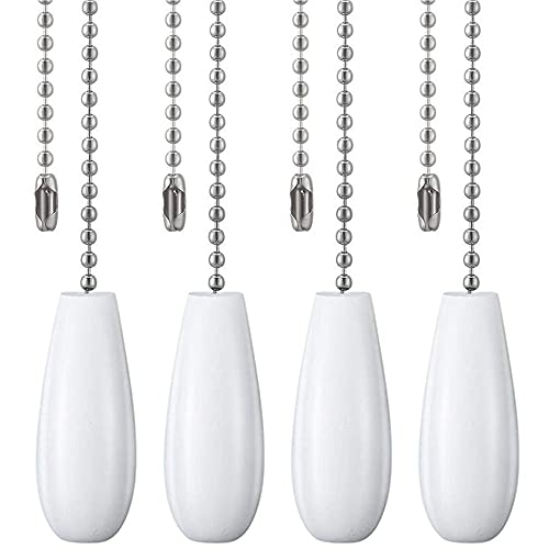 Image of Ceiling Fan Chain Pulls Decorative Extension 12 Inches White Color Wooden Fan Pulls Set Ornaments for Ceiling Light Lamp 4 Pcs -Nickel