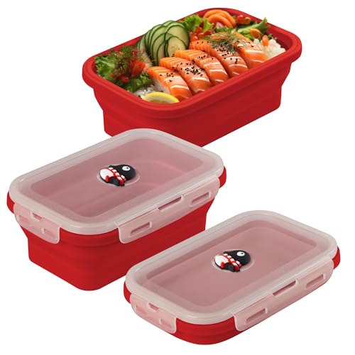 BONE Recipiente plegable de silicona para alimentos con tapa, sin BPA, apto para lavavajillas, microondas y congelador, 1200 ml, Maru Penguin