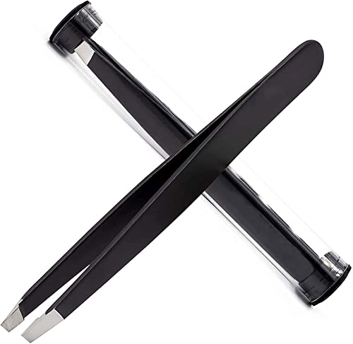 Pince à épiler professionnelle en acier inoxydable pour poils du visage Femmes et hommes Pince pour sourcils pour poils incarnés, poils du visage, schills, points noirs (noir) Cover
