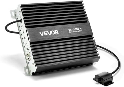 VEVOR Monoblock Car Amplifier, 1200W RMS MAX, 1/2/4 Ohm Stable, 1-Channel Class D Car Audio Amplifier with Remote Subwoofer Level Control, Low Pass Filter, Bass Boost & Phase Shift, Volume Controller