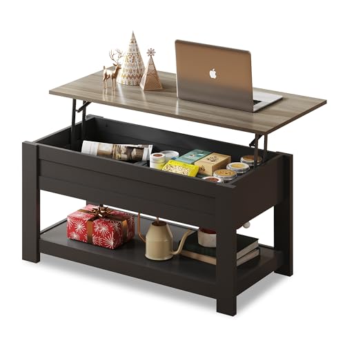 WLIVE Modern Rustic Coffee Table with Storage Shelf and Hidden ...