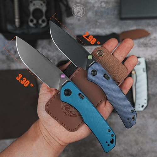 Image of Vosteed Marten EDC Folding Pocket Knife - 3.30 inch 154CM Destroyer Gray Blade - Top Liner Lock, Steel Blue Aluminum Handle - Fishing, Hiking Knives - A1612