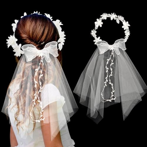 Xionghonglong Jedes hat seine eigen Eigenschaften,Haarband Kommunion,Stirnband Kommunion,Haarschmuck für Mädchen,Prinzessin Blumen Haarreif,Haarkranz,Kopfschmuck mit Blüten Perlen,Hochzeit (weiß)