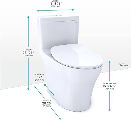 Miniatura 2 de Toto TMS646234CEMFGN01 Aquia IV 0.91.28 GPF Inodoro alargado de una pieza con botón empotrado - Asiento incluido