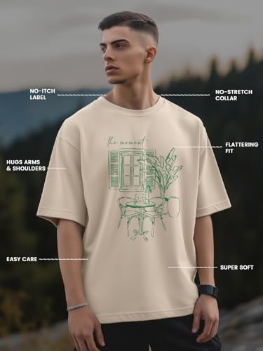 Image of Nobero Men's Oversized Graphic T-Shirt for Men | Soft Cotton | Drop Shoulder Relaxed Fit | Printed Casual Tshirt for Men