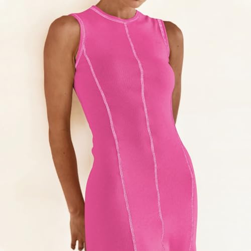 Image of AGYMNX Women's Sleeveless T Shirt Dress Ribbed Knit Long Tank Dress Summer Y2K Maxi Dresses