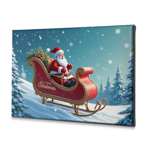 Impression sur toile Père Noël en traîneau déco murale salon 20x30 cm