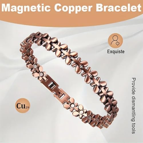 Image of Copper Bracelet for Women 99.9% Pure Copper Crystal Bracelets Link Chain Charm Jewelry Present 3500 Gauss with Adjustment Tool