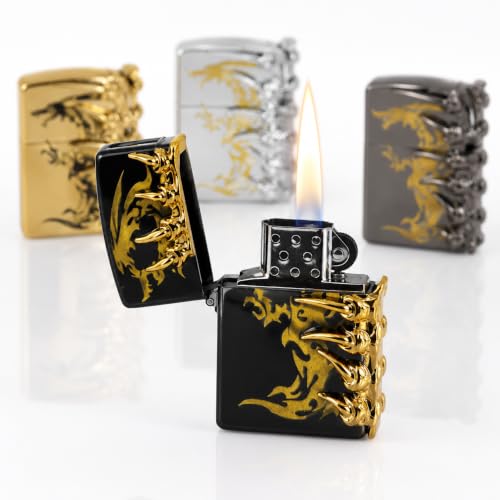 Image of Refillable Metal Lighter with Adjustable Flame, Wind Resistant Pocket Lighter, Decorative Claw Design, Reusable Flip Top Lighter for Men, Gift & Everyday Carry