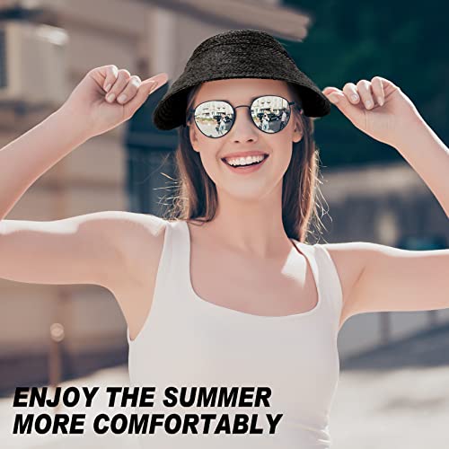 Jeyiour 2 Pcs Straw Visor Hats For Women Sun Visor Hats Foldable Wide Brim Summer Beach Hat For Women Girls, Black And Beige #TOP4