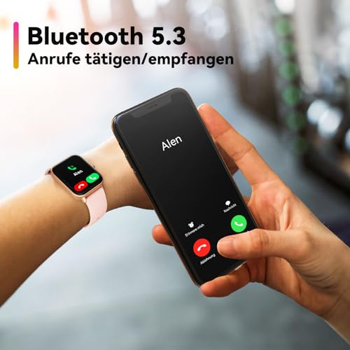 Smartwatch Damen Herren mit Telefonfunktion & Alexa eingebaut,1.8" Uhren mit 100+ Sports, Fitnessuhr IP68 Wasserdicht, 24H Herzfrequenz SpO2 Schlafmonitor,Armbanduhr Damen mit iOS/Android - Rosa – Bild 3