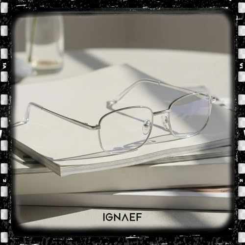 Image of IGnaef Fashion Non Prescription Fake Glasses for Women Blue Light Blocking Rectangle Metal Frame IF8733