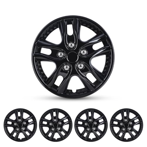 NIXON OFFROAD 12 Inch Hubcaps [Only Fit Iron Hub] Universal Wheel Rim Cover (Set of 4) ABS Hub Caps Replacement for Car Truck SUV (12 Inch, Black Lacquer, 5001Style)