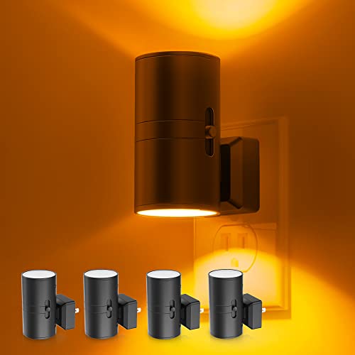 Image of L LOHAS LED Night Light, Amber Nightlight, Dimmable Night Light, Light Sensor, Yellow Nightlight, 0-100LM, Sleep Light for Kids, Soft & Warm Light for Bedroom, Bathroom, 4 Pack