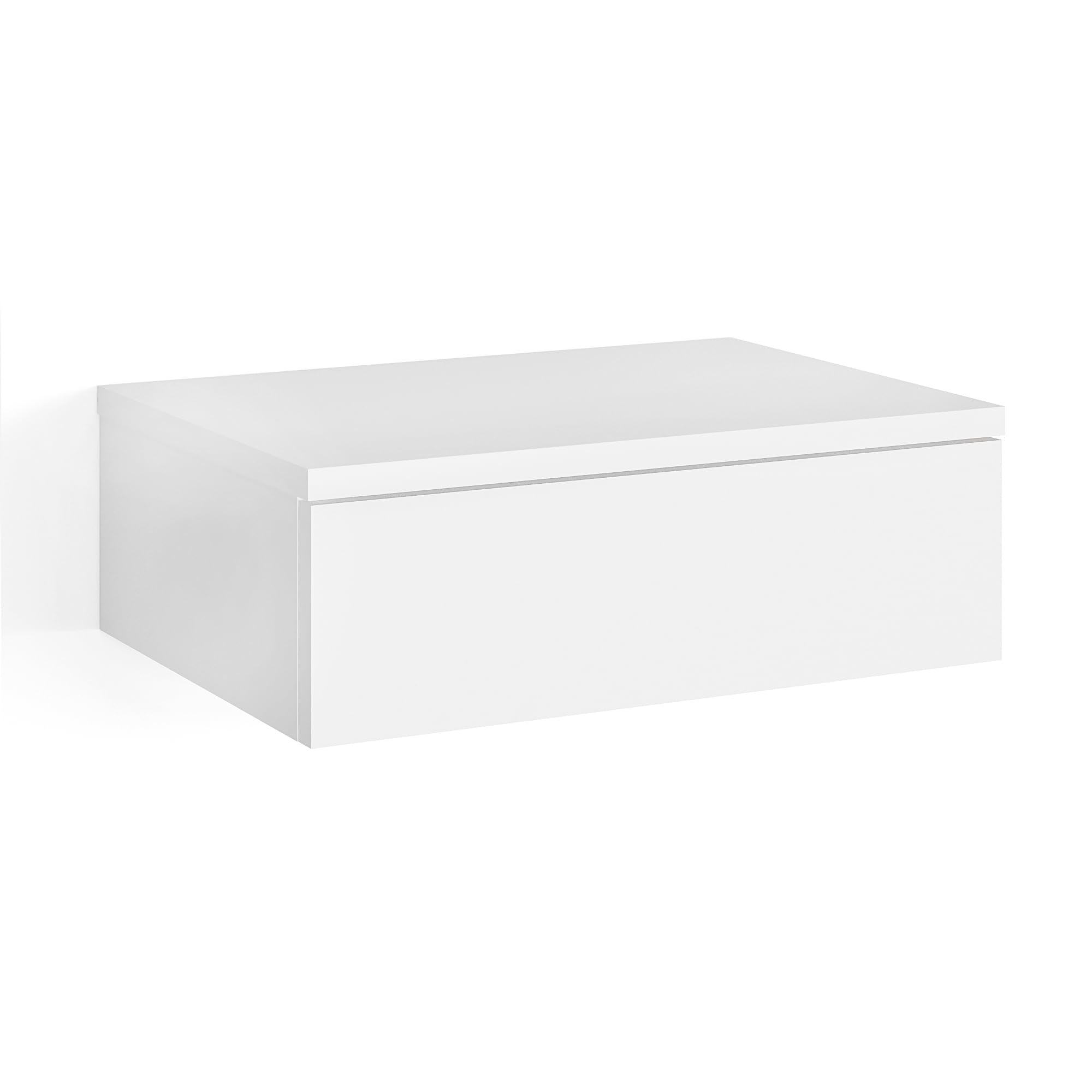 KOMTO Wandregal mit Schublade Weiß - Nachttisch Hängend 2er Set Nachttisch Wandmontage Wandschublade Nachtschrank Hängend | Monaco 42 x 30 x 15 cm