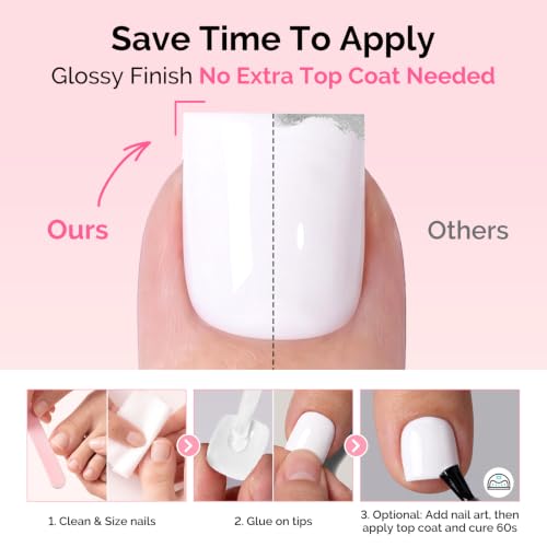 Image of MelodySusie Pure White Press On Toenails, Sharp Square 300Pcs 15 Sizes X Pre-Designed High Gloss Soft Gel Full Cover Acrylic Fake Nails Extension,Long-lasting&Reusable,Women DIY&Salon Summer Use