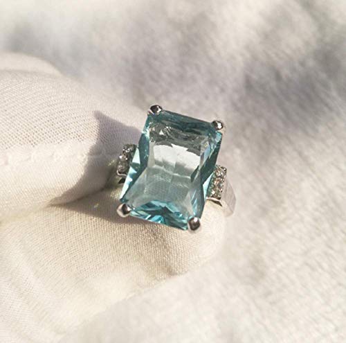 Vintage Women 925 Silver Aquamarine Gemstone Ring CZ Cubic Zirconia Ring Wedding Jewelry Size 6-113