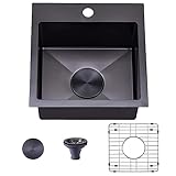 VAPSINT 15x15 Modern Commercial Topmount Drop in Black Bar Sink,Single Bowl Bar Rv Kitchen Sink with