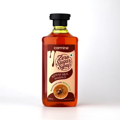 Image of Carmine Zero Sugar Syrup - 330g | Kesar Milk Masala | Sweetened with Pure Monk Fruit | Natural, Plant-Based Sweetener | No Artificial Sweeteners or Additives
