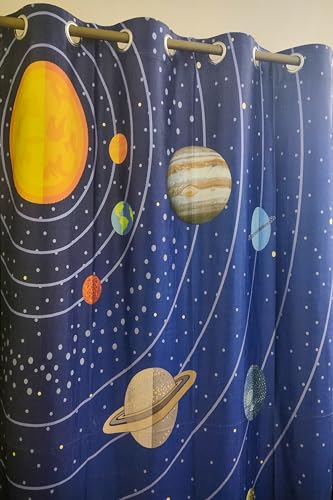 Image of Blackout 3D Printed Space Theme Curtains for Kids Room, School, Kids Care Home, Window Parde, Door 4x7 feet, Set of 2 Pc, Grommet, Multicolour
