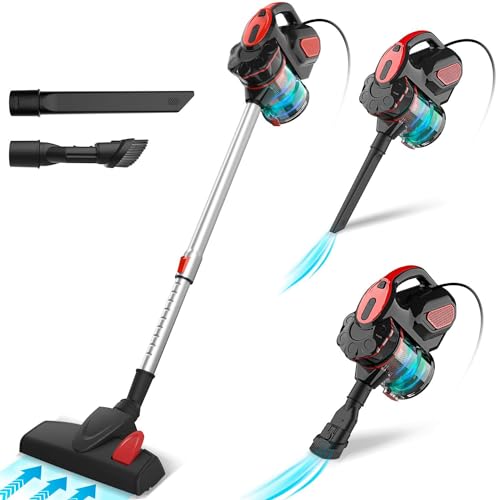 Aspirateur Balai Filaire, Aspirateur Balai avec Fil Puissant, 3 en 1 Aspirateur Vertical Filtre HEPA, 600W 18000Pa Aspirateur sans Sac avec 6m Long Câble,...