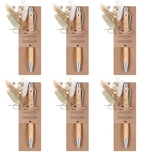 Hestya 6 Sets Ein Kleines Dankeschön Geschenke Enthalten 6 Holz Kugelschreiber mit Gravur 6 Echtem Trockenblumenstrau 6 Stifthalter aus Papier für Abschiedsgeschenk Lehrerin Kollegen Freund