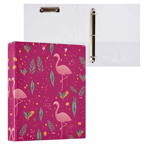リングファイル ルーズリーフ バインダー a4 フラミンゴ レッド Dリング 3穴 200枚収納 クリップ&収納ポケット付き 書類整理 事務用品