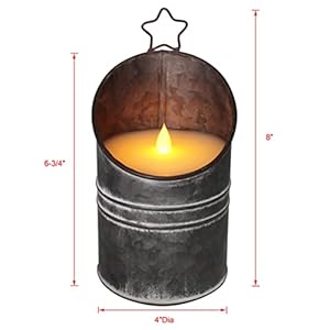 CVHOMEDECO. Vintage Galvanized Can Flameless LED Candle, Real Wax in Antique Galvanized Jar Flickering Candle with Remote Control for Tabletop Wall Decor. H 8 Inch CVHOMEDECO Vintage Galvanized Can Flameless LED Candle Real Wax in Antique Galvanized Jar Flickering Candle with Remote Control for Tabletop Wall Decor H 8 Inch