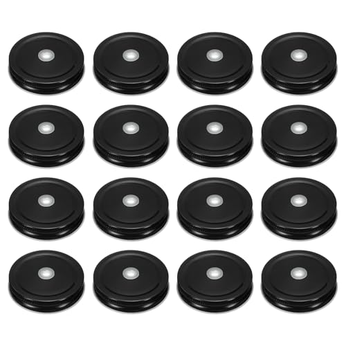 Image of HARFINGTON 16pcs Mason Jar Lids 2.76" Tinplate Regular Mouth Reusable Mason Canning Covers with Straw Hole for Storage Bottle Water Bottle and Jars, Black
