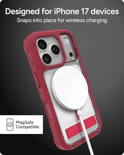 Image of ZAGG Rainier Case with Kickstand for iPhone 17 Pro - Red Black Cherry, Graphene 22ft (7m) Drop Protection, Lanyard Attach Points, MagSafe, Wireless Charging Compatible, 2-Piece Design, Phone Case