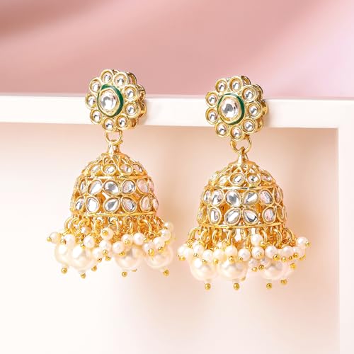 Image of Rubans Jhumka Earrings Kundan and Pearl Traditional Festive Jewellery Gift for Women & Girls