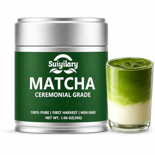 Suiyilary Ceremonial Grade Matcha Powder, Premium First Harvest Green Tea Powder – 100% Pure Matcha Tea, Vegan, Gluten-Free, Sugar-Free with No Additives (30g/1.06oz)