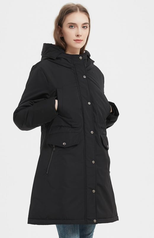 RAGEMAN Damen-Parka-Mantel, Outdoor, wasserabweisend, Damen-Kapuzenjacke, wasserabweisend, lang, Winter, warm, Outwear für Outdoor, Spaziergang, Schwarz 1, XL