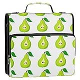 Waassud Green Pears - Carpeta con cremallera de 3 anillos con correa para el hombro y asa, anillo en D de 1.5 pulgadas, 500 hojas, organizador de carpetas expansibles