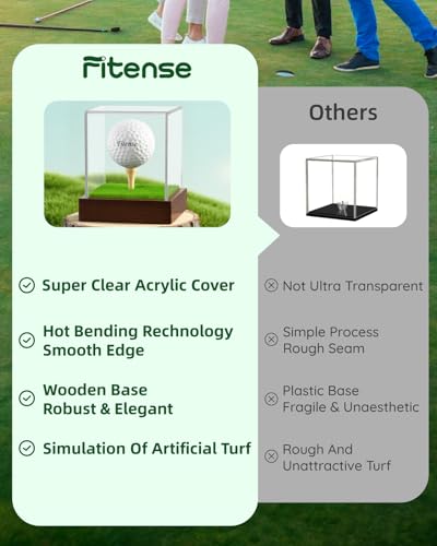 Image of Fitense Golf Ball Display Case - Clear Acrylic Cube with Solid Wood Base & Tee, Anti-Dust Transparent Holder for Single Golf Ball, Ideal for Collectibles, Souvenirs & Gifts, Display Special Golf Balls