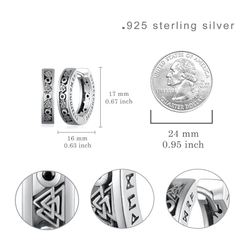 Viking Sterling Silver Hoop Earrings - Odin Compass Design, Norse Viking Jewelry Gifts for Men and Women4