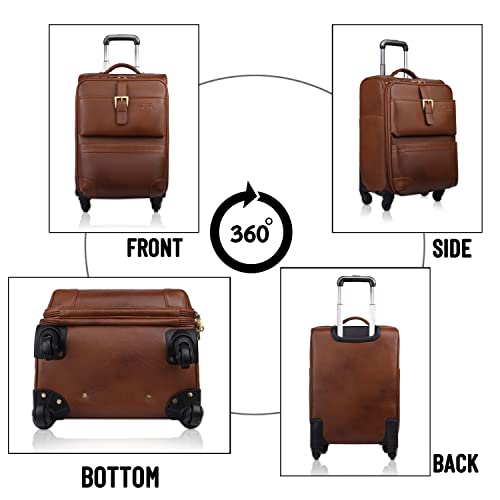 Image of Stylish and Durable Leather Trolley Luggage Bag Perfect for Travel and Business 46 litres Suitcase (TAN, Leather)